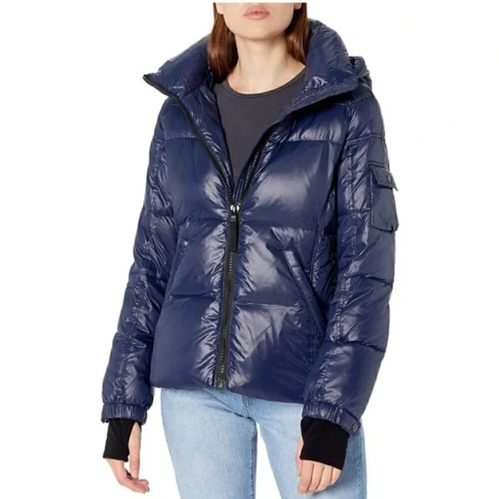 New S13 Kylie Gloss Duck Down Puffer Navy Jacket Coat NWT Size Large